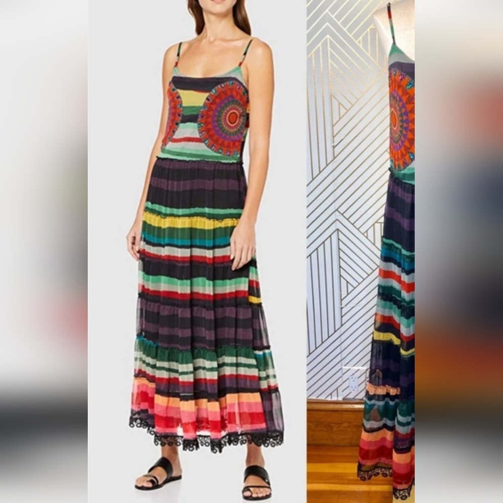 Desigual Colorful Patterned Maxi Dress.pit To Pit 17.5"